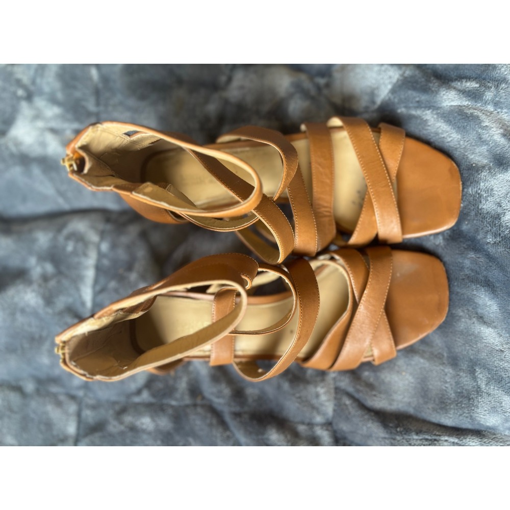 Michael Kors Tan Leather Strappy Gladiator Block Heel Sandals Size 8M